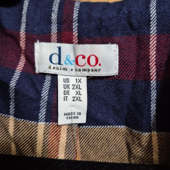 D&Co. Denim & Company Tan Utility Jacket 1X Plaid Lined - Picture 3 of 8